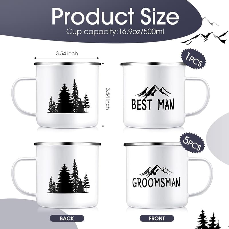 Wedding Groomsmen Enamel Camping Mugs Set