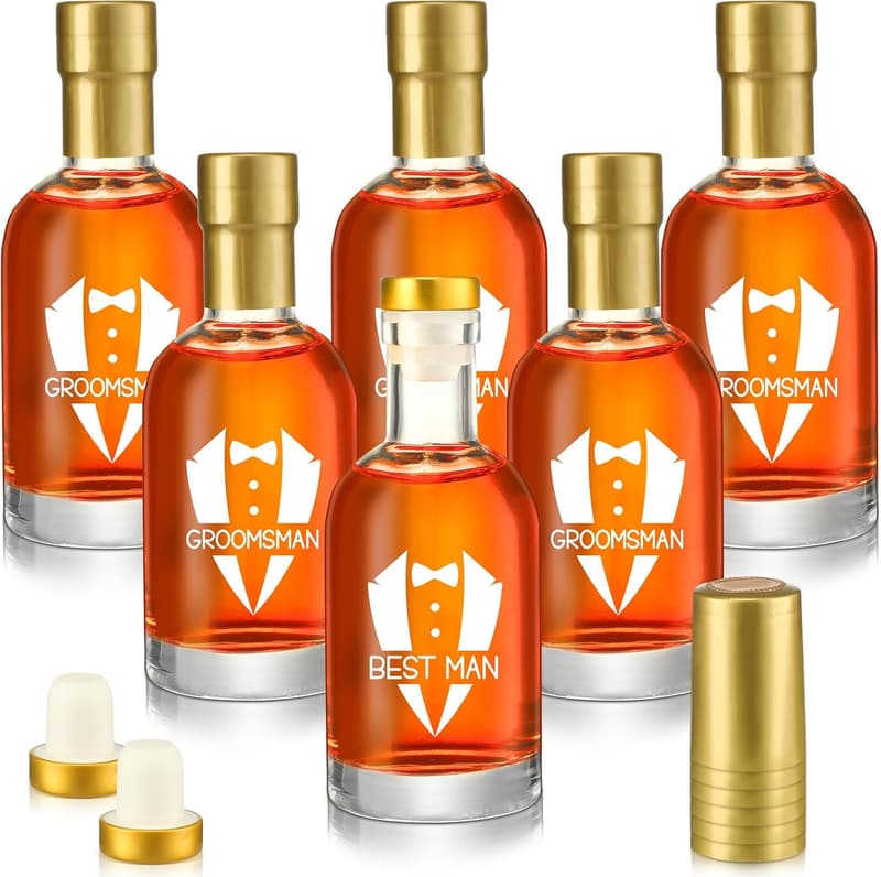 Groomsmen Liquor Bottles 6.8 Oz, Wedding Gift Set