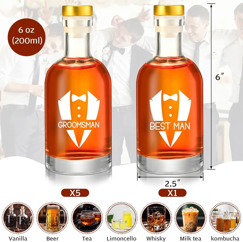 Groomsmen Liquor Bottles 6.8 Oz, Wedding Gift Set