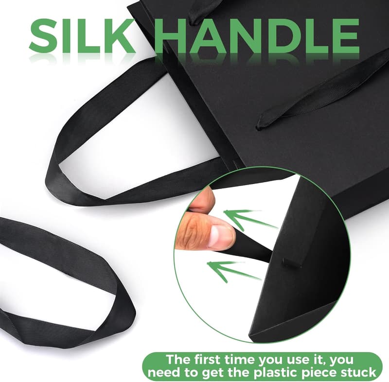 Black Gift Bags with Handles, 8x5x10 Inch, 6pcs
