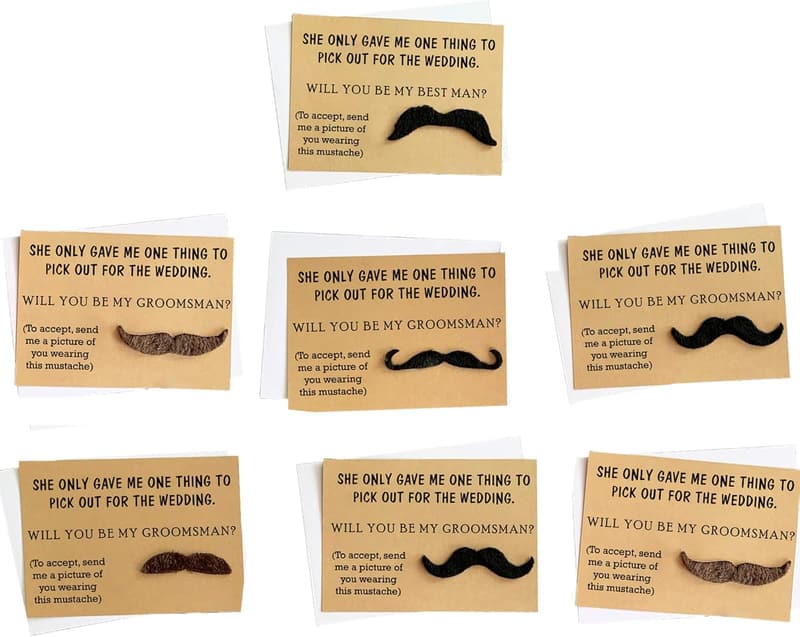 Groomsmen Proposal Cards Set with Mustache Design