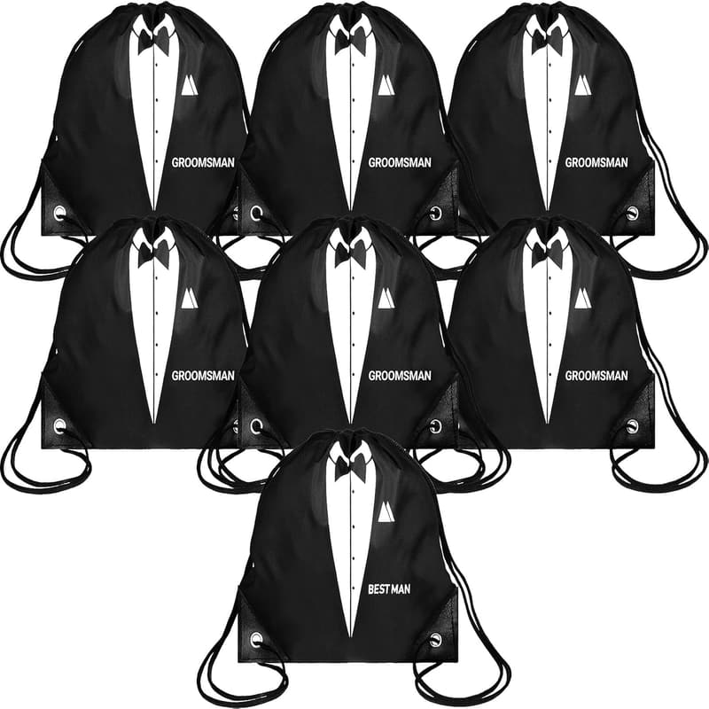 Wedding Party Groomsmen Black Drawstring Gift Bags