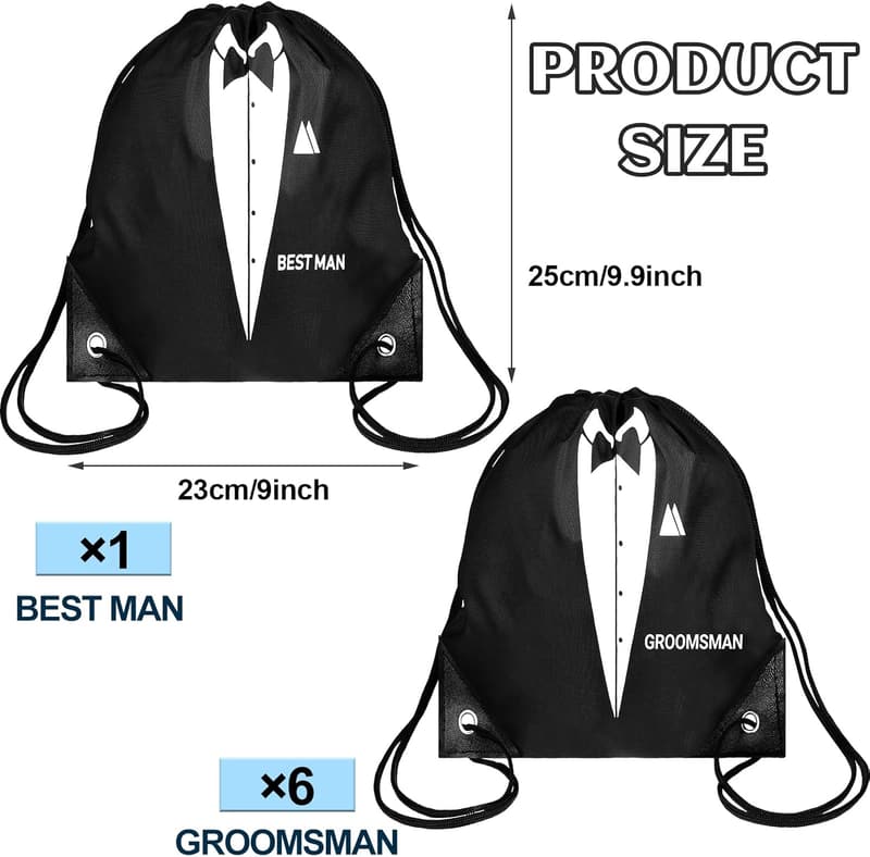 Wedding Party Groomsmen Black Drawstring Gift Bags