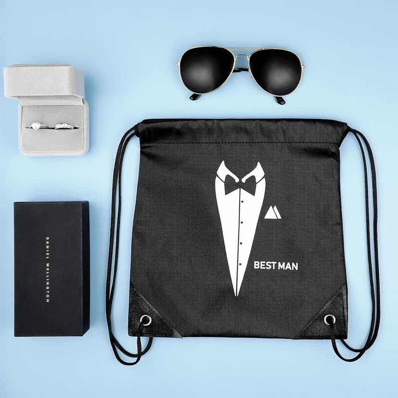 Wedding Party Groomsmen Black Drawstring Gift Bags