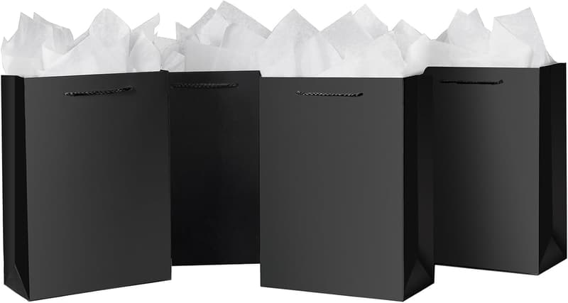 Wedding Favor Gift Bags - Black, Pack of 10, 6x2.5x8 Inches