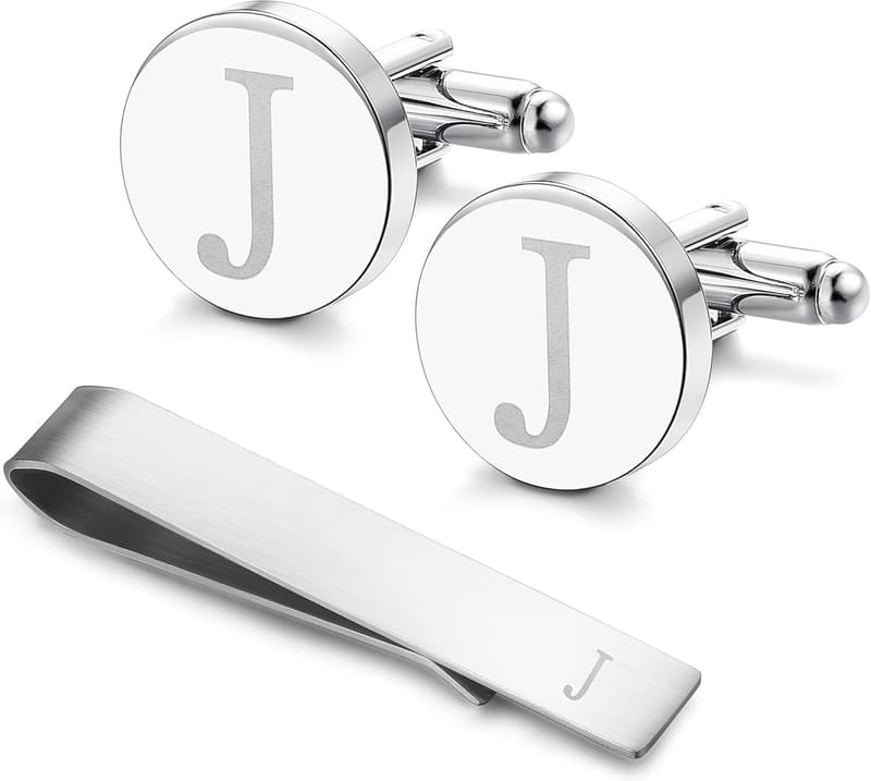 Gift Box Initial Cufflinks & Tie Clip Set, A-Z