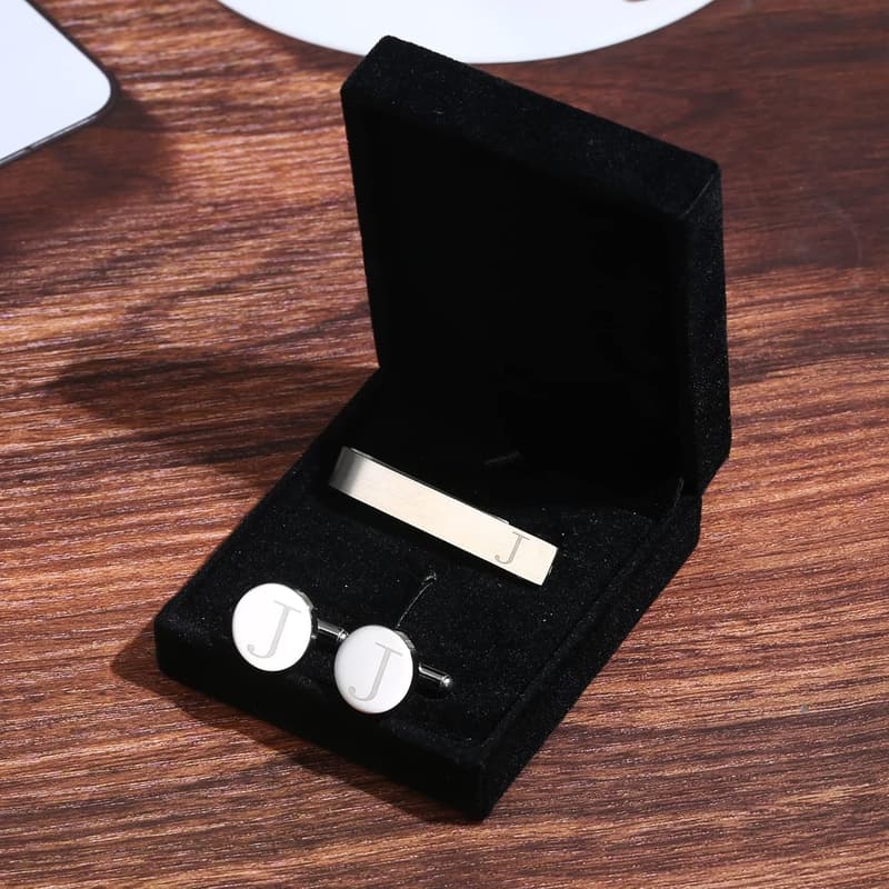 Gift Box Initial Cufflinks & Tie Clip Set, A-Z