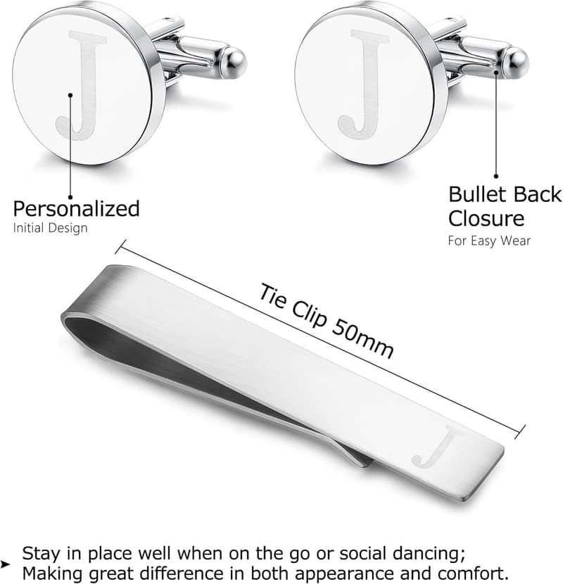 Gift Box Initial Cufflinks & Tie Clip Set, A-Z