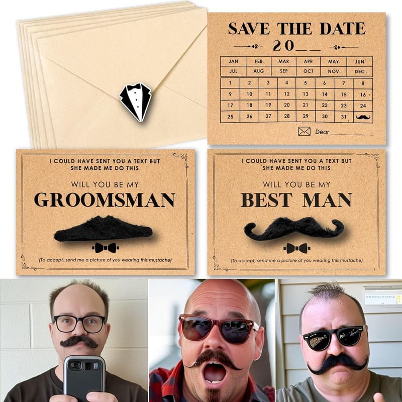 Groomsmen Proposal Cards with Mustache Design