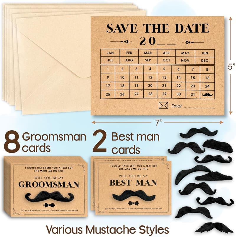 Groomsmen Proposal Cards with Mustache Design