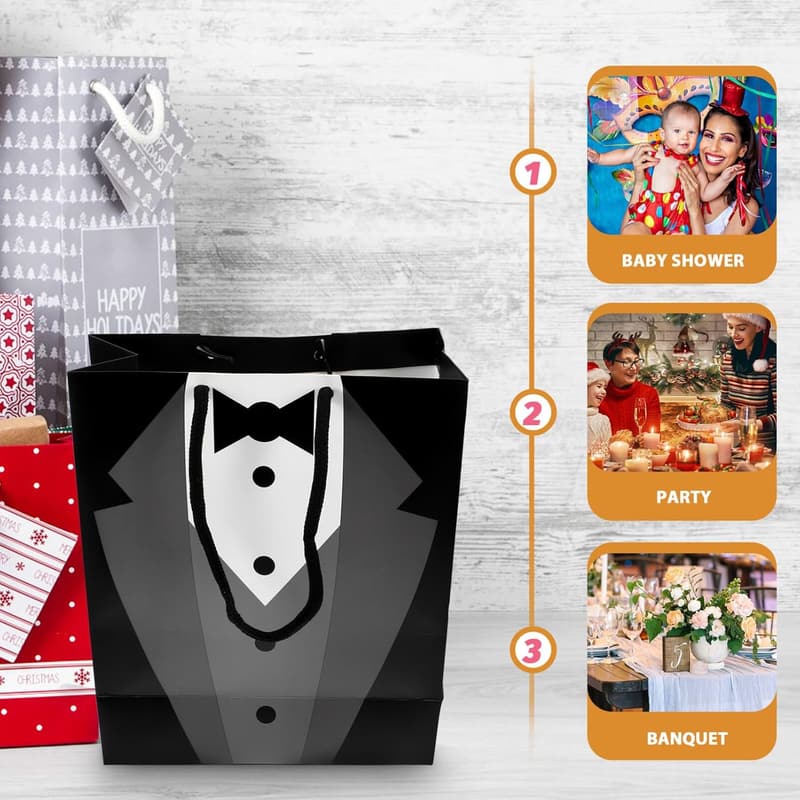 Wedding Groomsmen Tuxedo Gift Bags, Set of 5