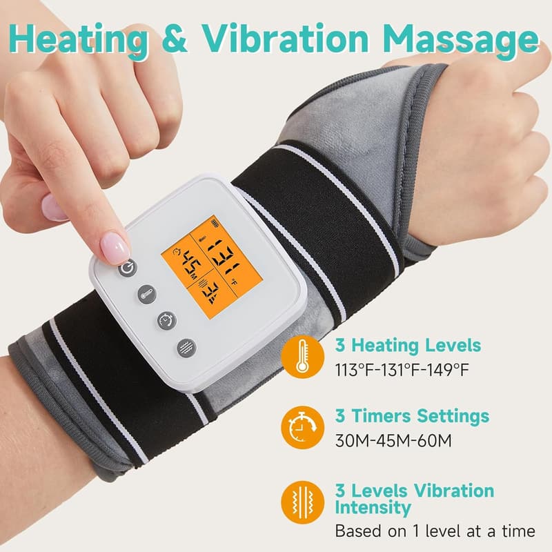 Cordless Wrist Massager with Heat for Carpal Tunnel Relief