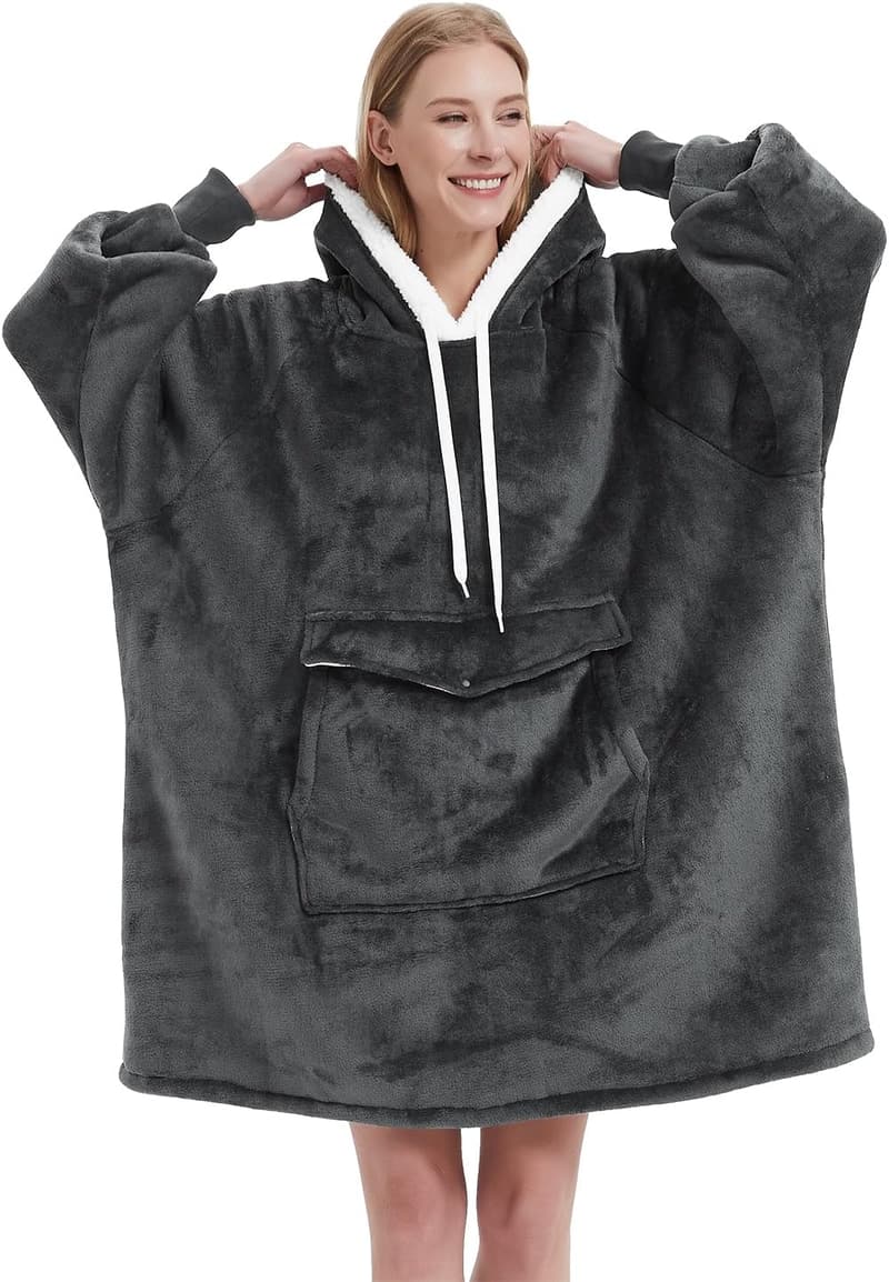 Wearable Blanket Hoodie with Pocket - Dark Grey, Adult