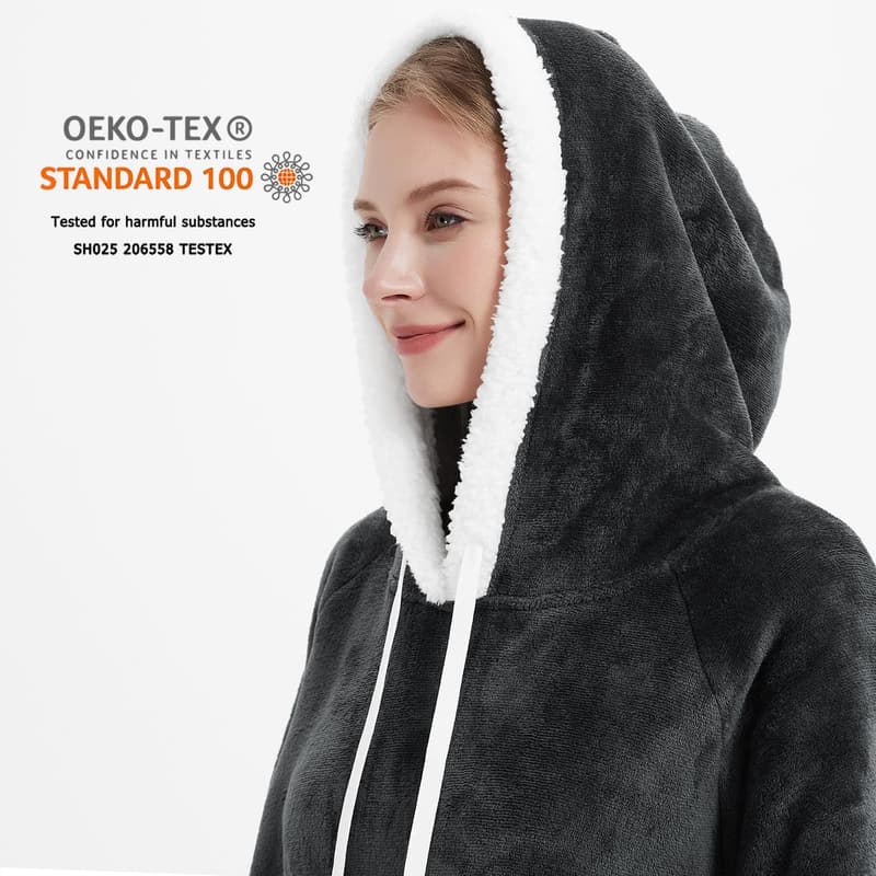 Wearable Blanket Hoodie with Pocket - Dark Grey, Adult