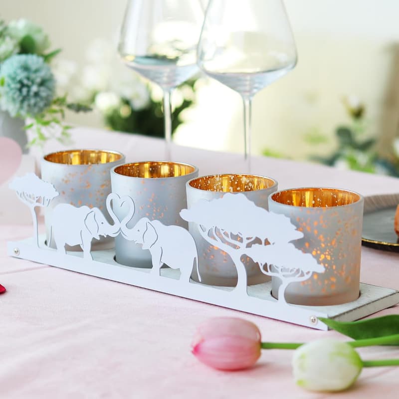 Anniversary Elephant Votive Set with Wooden Tray