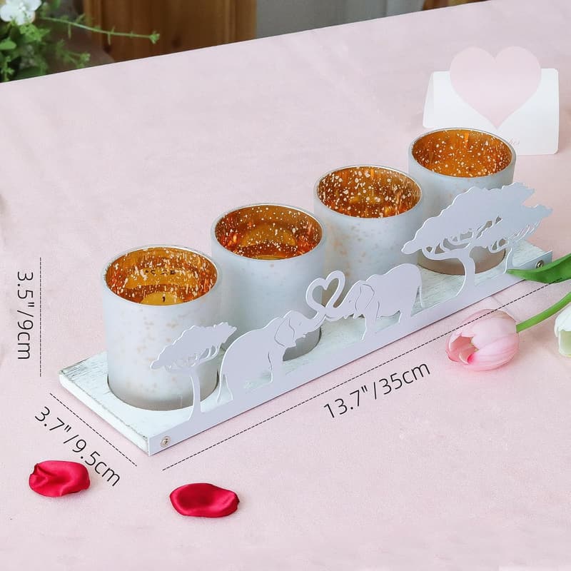 Anniversary Elephant Votive Set with Wooden Tray