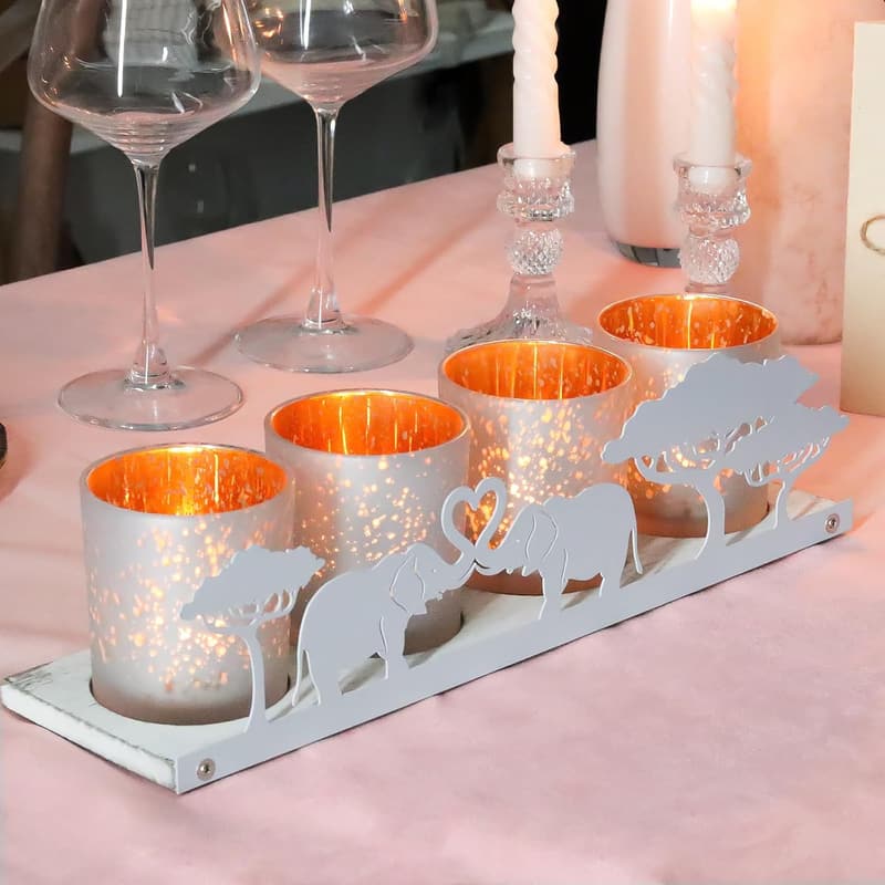Anniversary Elephant Votive Set with Wooden Tray