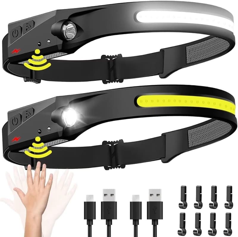 Rechargeable Motion Sensor LED Headlamp Set for Outdoor Activities