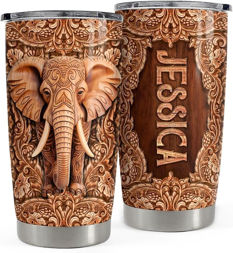 Birthday Gift Elephant Wood Insulated Tumbler