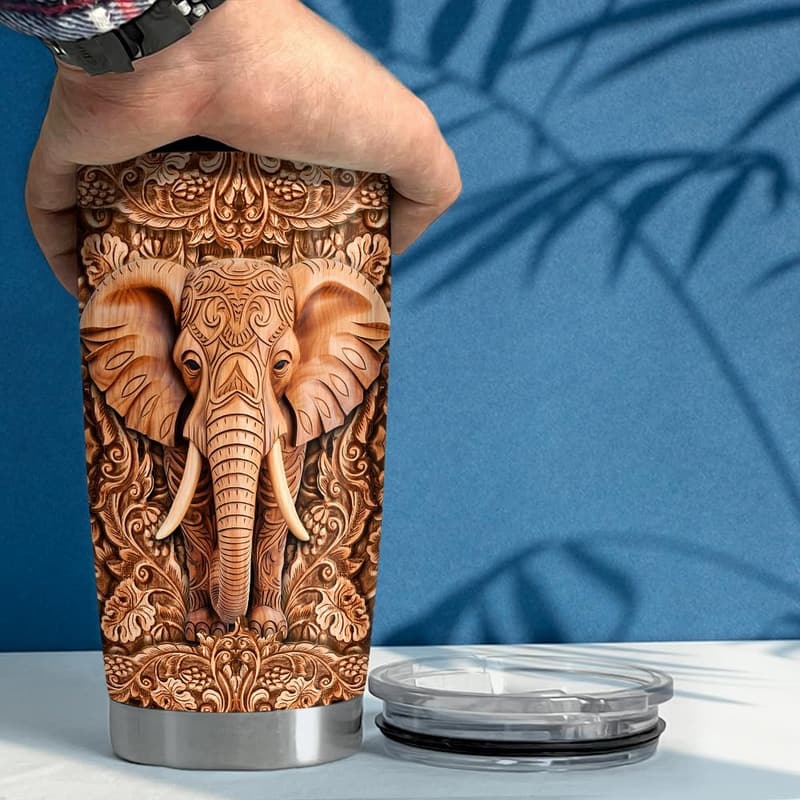 Birthday Gift Elephant Wood Insulated Tumbler