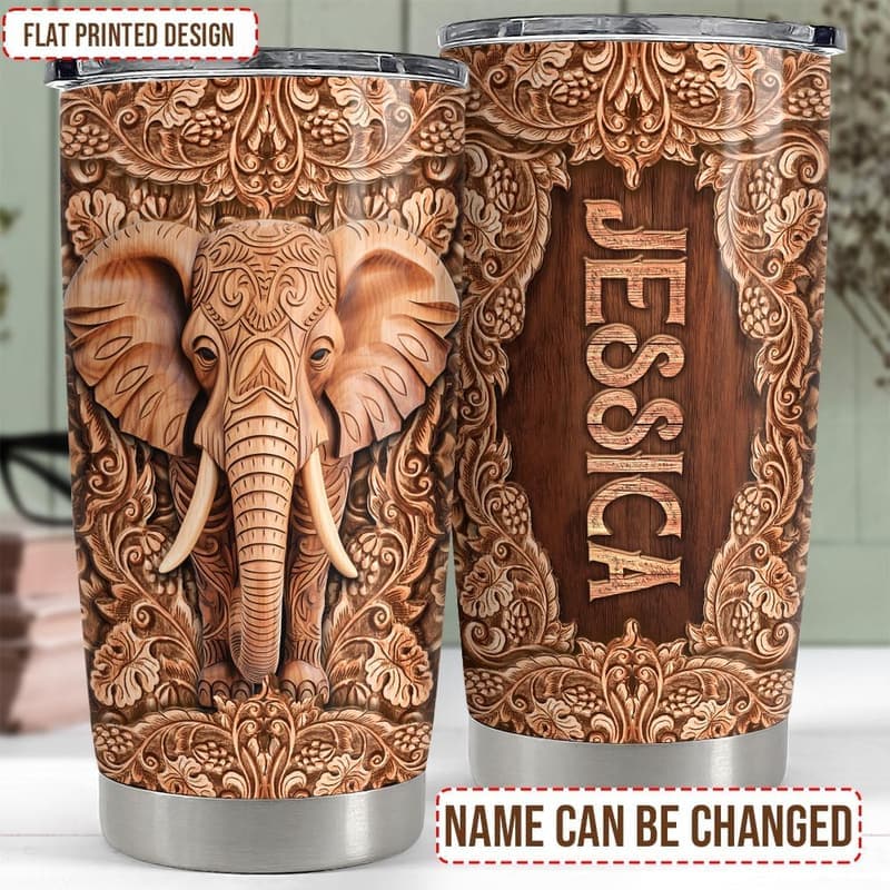 Birthday Gift Elephant Wood Insulated Tumbler