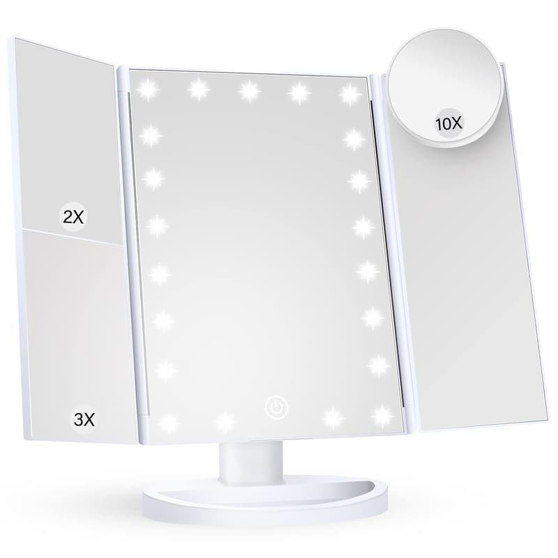 Trifold Vanity Mirror with Lights and magnification