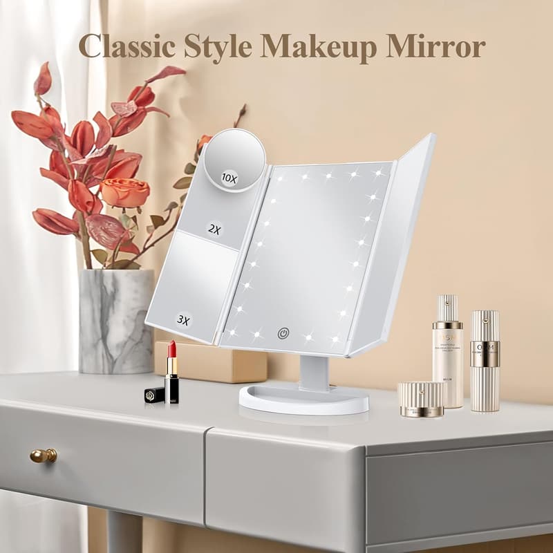 Trifold Vanity Mirror with Lights and magnification