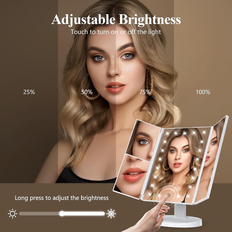 Trifold Vanity Mirror with Lights and magnification
