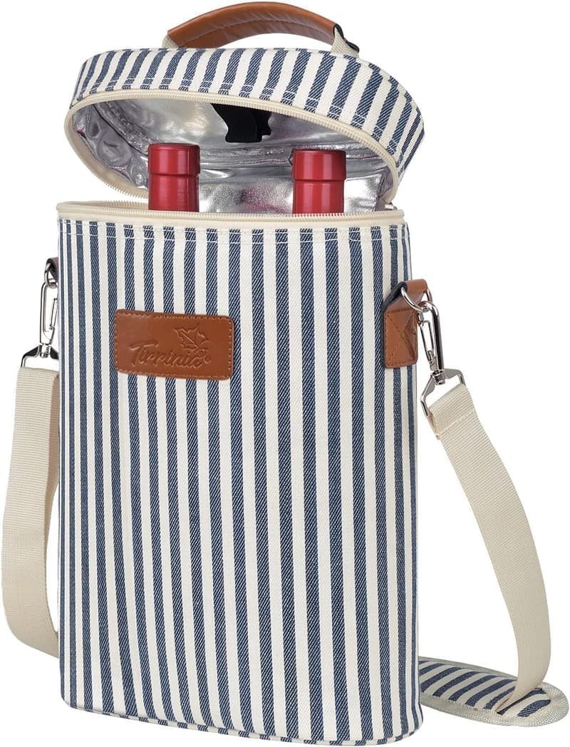 Wine Tote Bag - Insulated Leakproof Striped Carrier