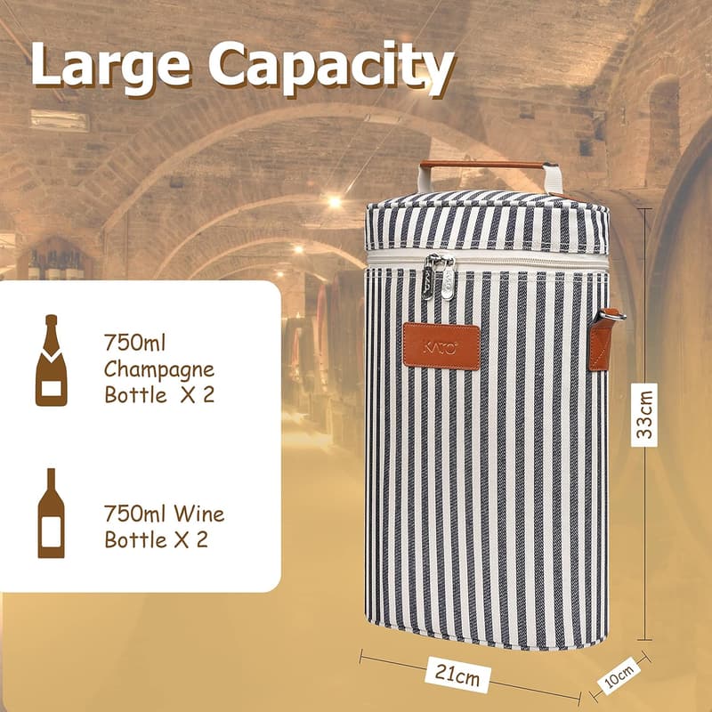 Wine Tote Bag - Insulated Leakproof Striped Carrier