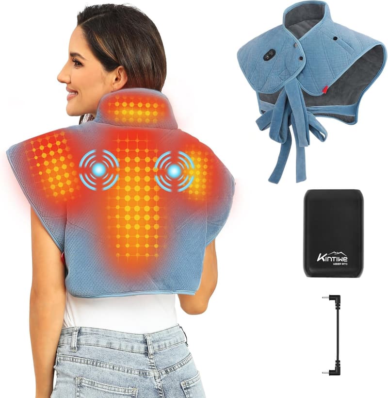 Portable Heated Neck, Shoulder & Back Pad with Massager