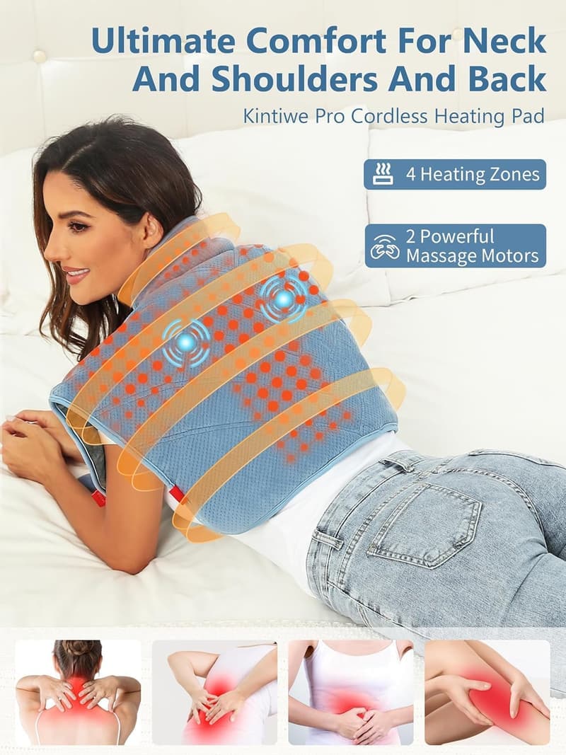 Portable Heated Neck, Shoulder & Back Pad with Massager