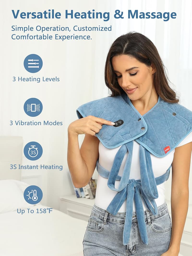 Portable Heated Neck, Shoulder & Back Pad with Massager