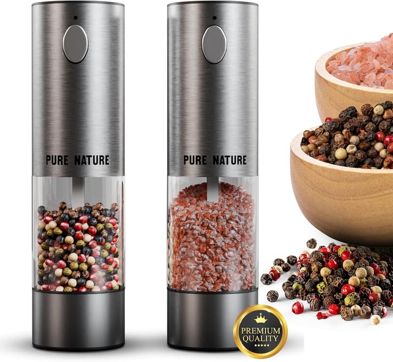 Salt and Pepper Grinder Set with Rechargeable Base