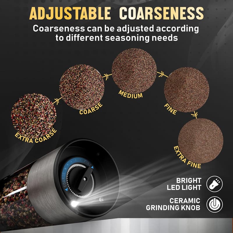 Salt and Pepper Grinder Set with Rechargeable Base