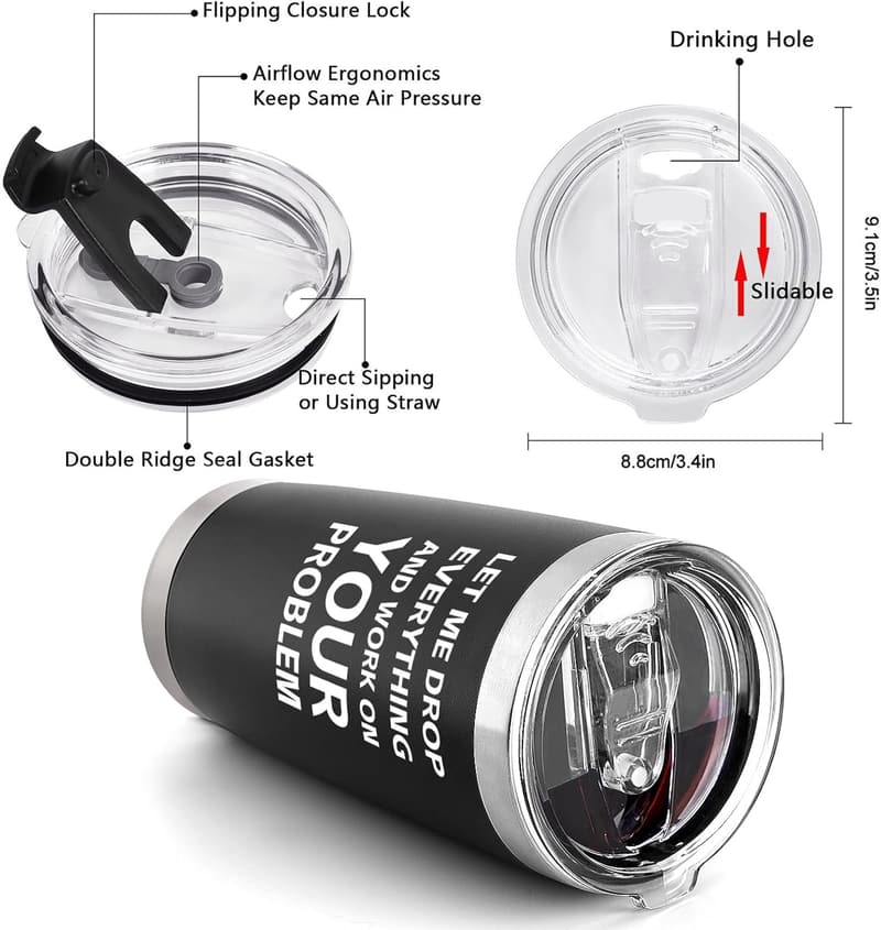 Secret Santa Stainless Steel Travel Tumbler, 20oz Black