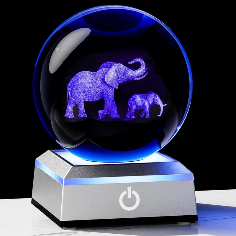 Elephant Crystal Ball with LED Base - Desk Decor Gift