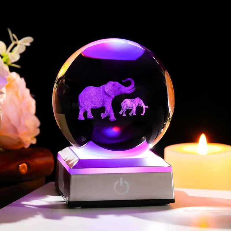 Elephant Crystal Ball with LED Base - Desk Decor Gift