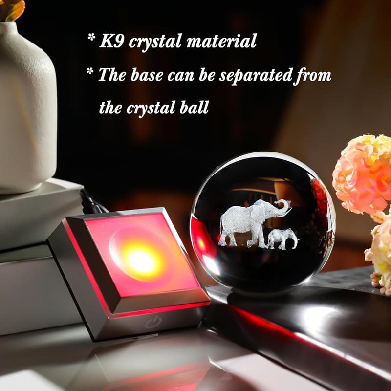 Elephant Crystal Ball with LED Base - Desk Decor Gift
