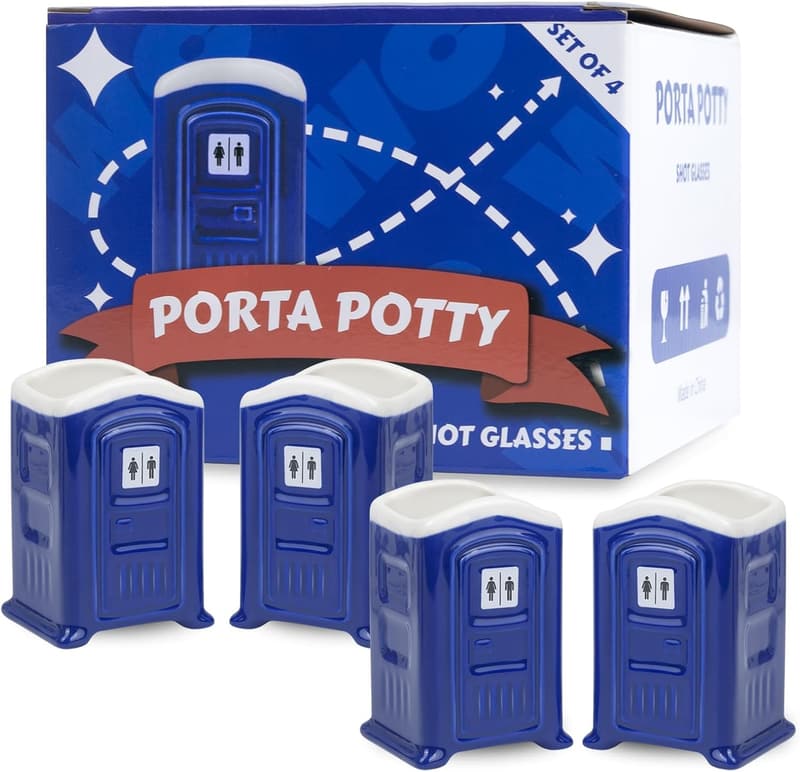 White Elephant Ceramic Porta Potty Shot Glasses (4-Pack)