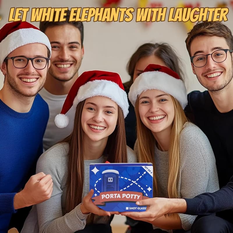 White Elephant Ceramic Porta Potty Shot Glasses (4-Pack)