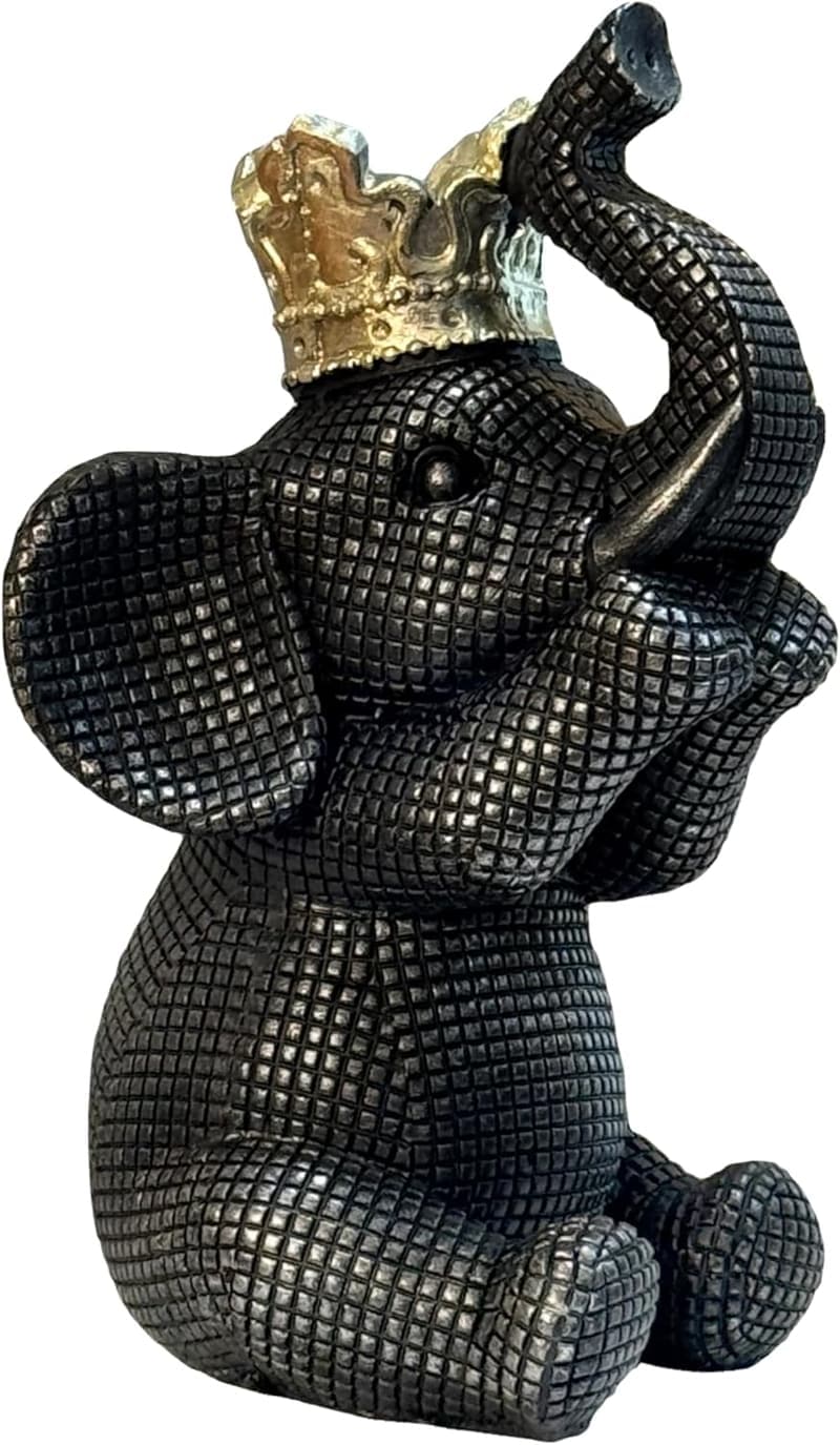 Home Decor Elephant Statue with Black and Gold Crown