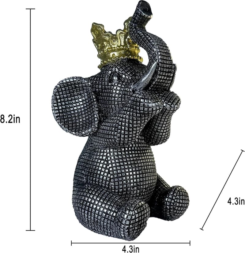 Home Decor Elephant Statue with Black and Gold Crown
