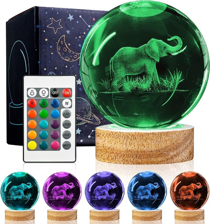 Birthday 3D Elephant Crystal Ball Lamp with Remote