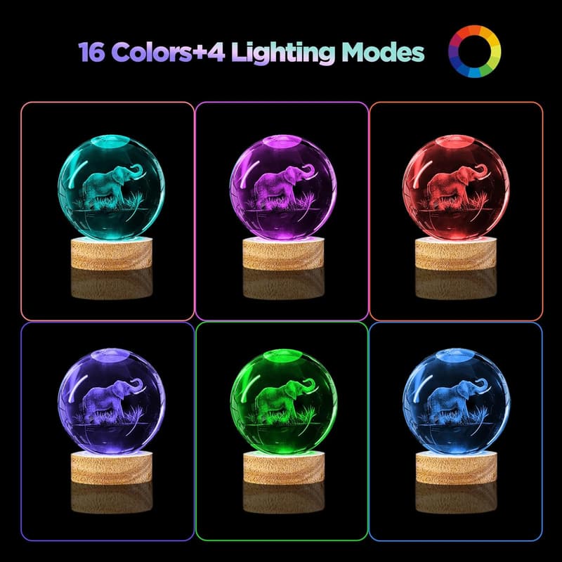 Birthday 3D Elephant Crystal Ball Lamp with Remote