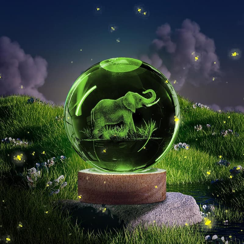 Birthday 3D Elephant Crystal Ball Lamp with Remote