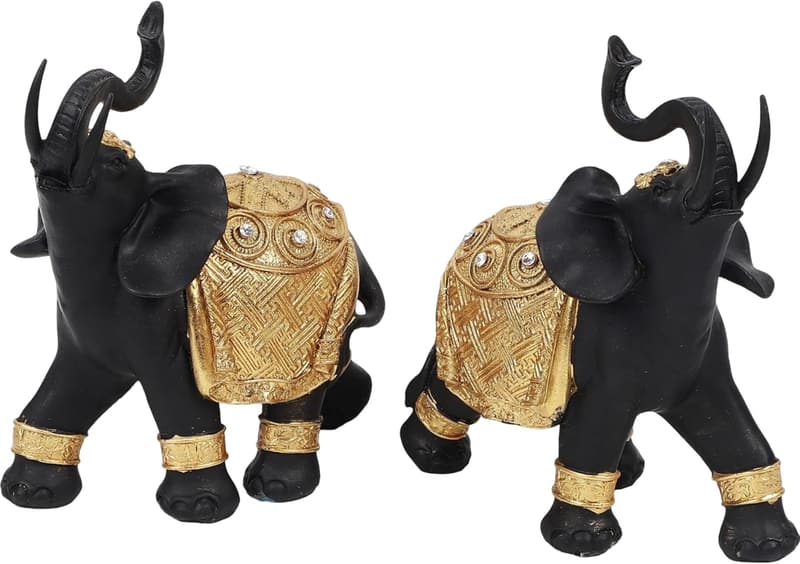 Feng Shui Black Elephant Statue Decor Set