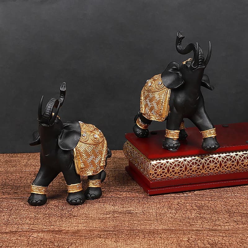 Feng Shui Black Elephant Statue Decor Set