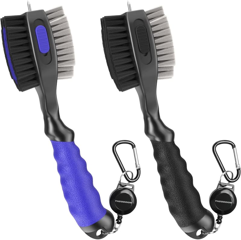 Golf Club Brush Set with Retractable Zipline & Spike