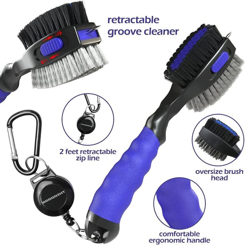 Golf Club Brush Set with Retractable Zipline & Spike